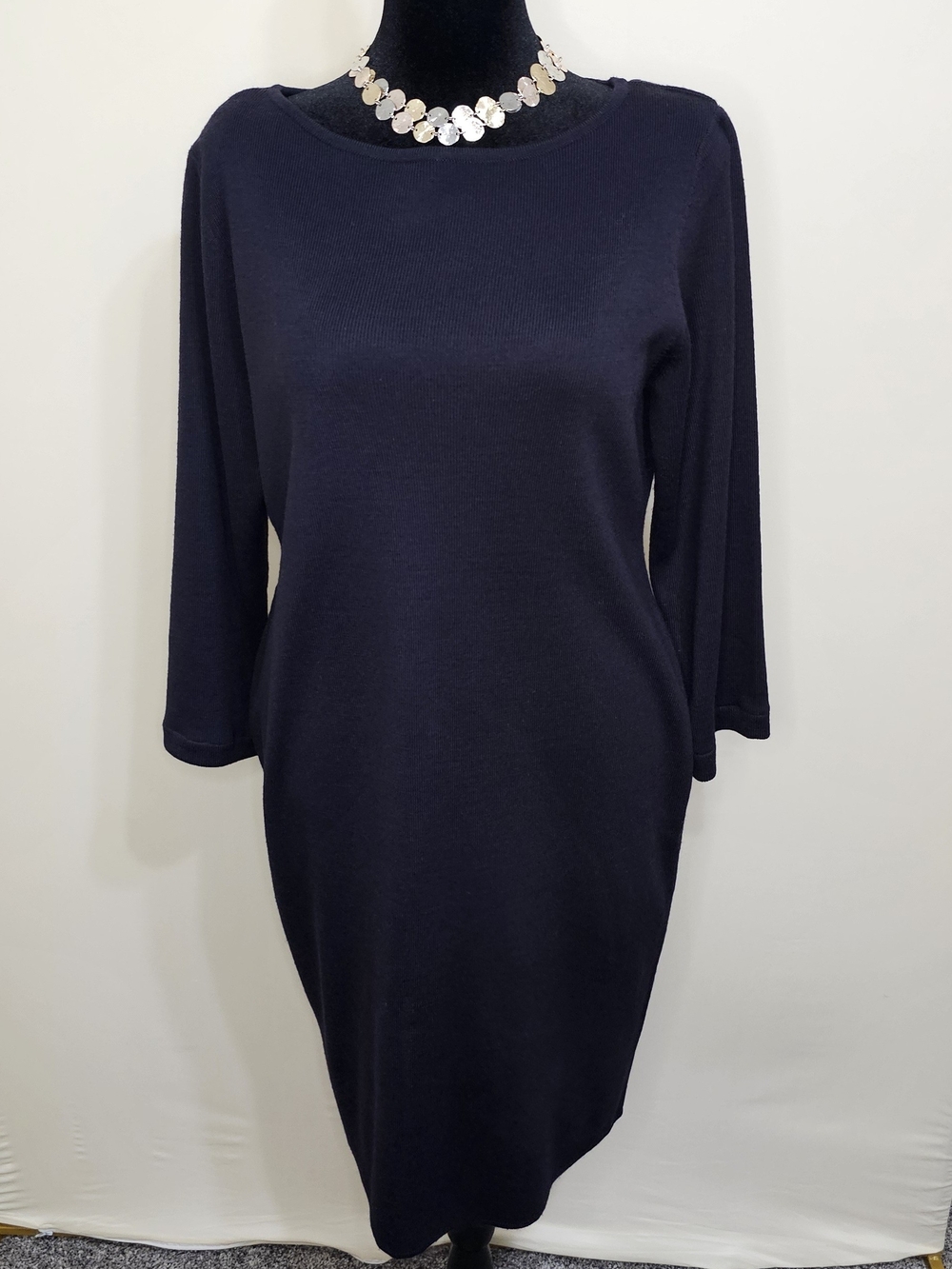 Nina Leonard Dark Navy Long-Sleeve Shift Dress